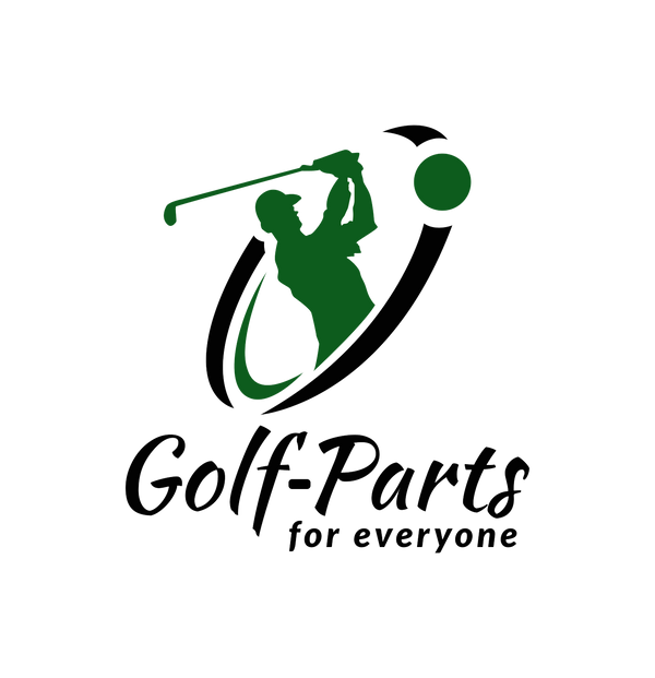 Logo Golf-Parts vert et noir avec un golfeur qui s'entraîne et un balle verte